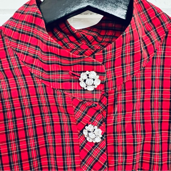J. Crew Tops - J. Crew Red Plaid Tunic Shirt with rhinestone buttons. Size 4